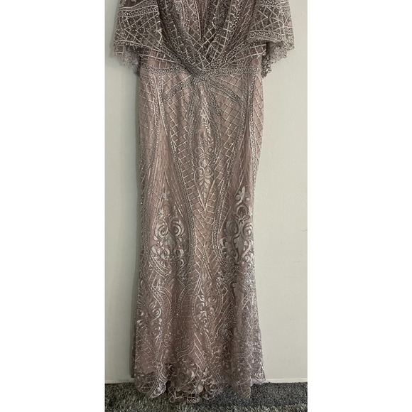 Lara Dress 14 Cape Sleeve Mermaid Beaded Gown Formal Mother of Bride Lavender - Picture 8 of 16